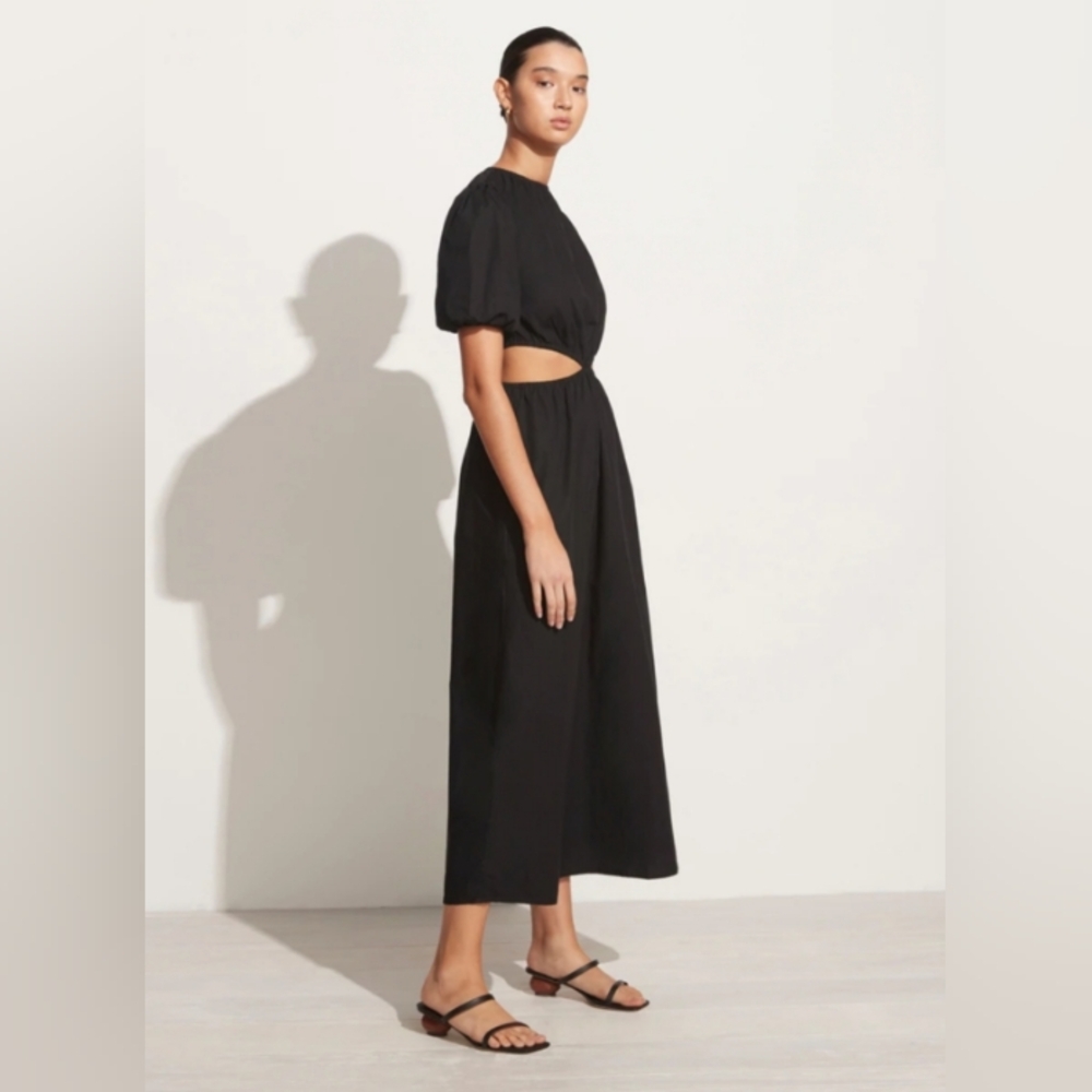 Faithfull The Brand Black Cotton Poplin Cut Out Alessandria Midi Dress 2